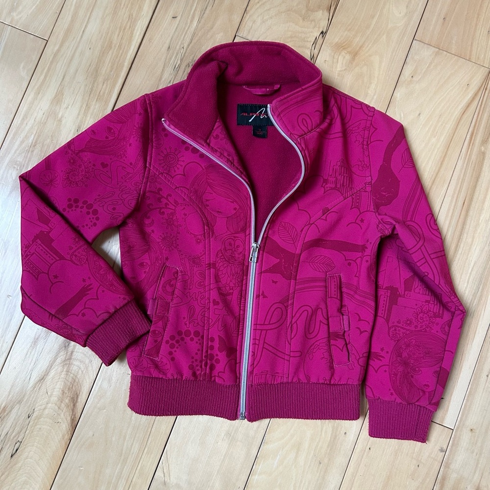 Cherry Pink Zip-Up Alpinetek Girls Jacket with Graphic Design